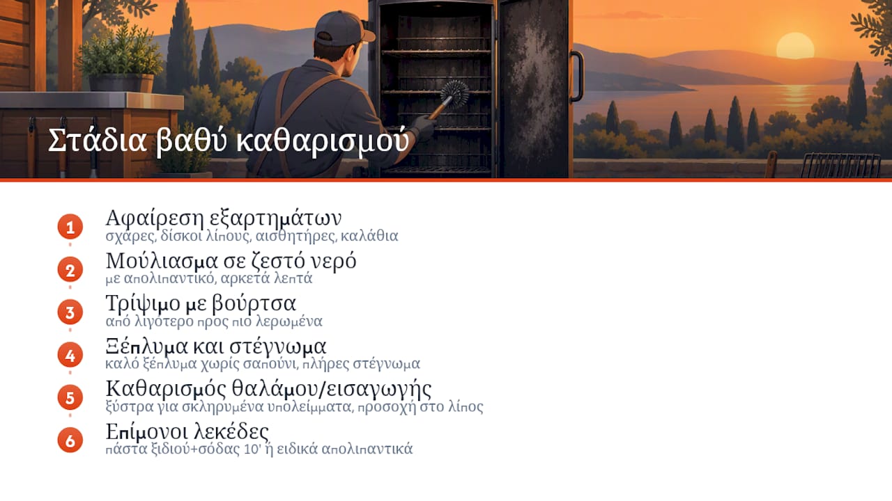 Διάγραμμα των σταδίων βαθύ καθαρισμού του καπνιστηρίου