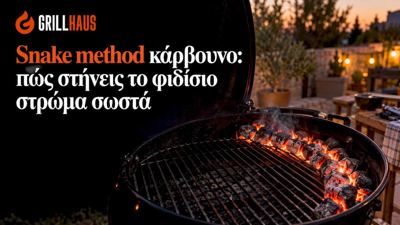 Φιδωτό στρώμα κάρβουνου στη σχάρα
