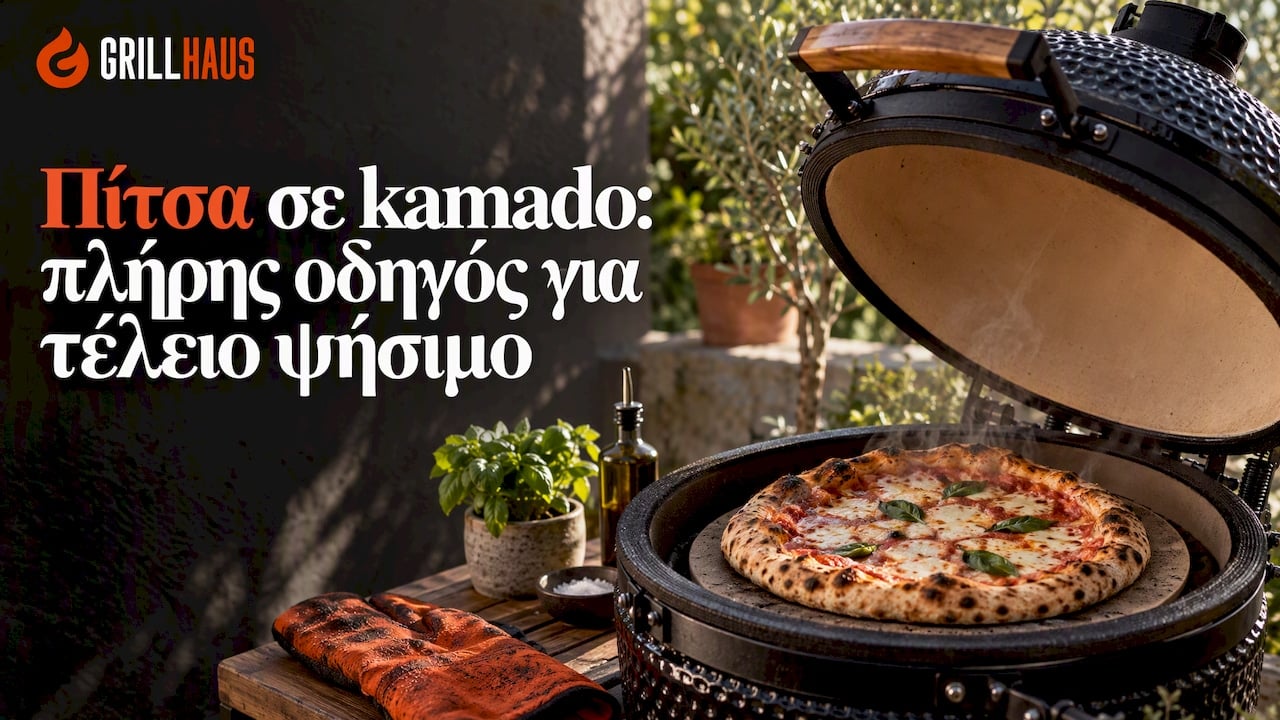 Η πίτσα ψήνεται σε ανοιχτό κεραμικό kamado
