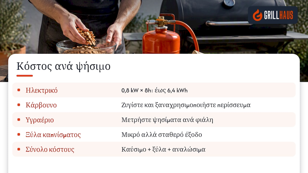 Συνιστώσες κόστους ανά ψήσιμο και παράδειγμα ρεύματος